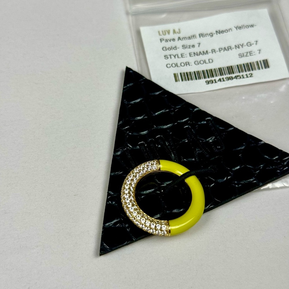 Luv AJ Pave Neon Yellow Amalfi Ring Crystal Enamel NEW Size 7